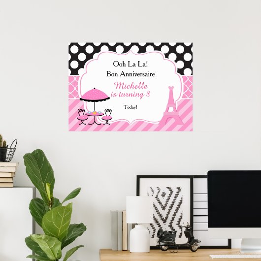 Ooh la Paris Tea Birthday Poster (Thuiskantoor)