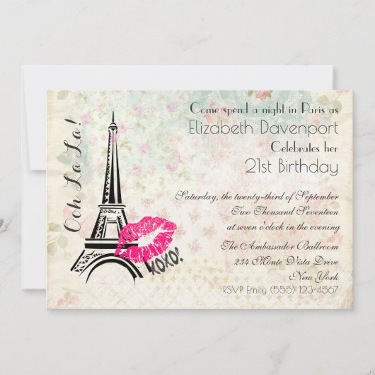 Ooh La Parisian Night Birthday Party Invite Kaart (Voorkant)