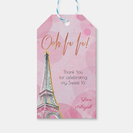 Ooh La Pink Gold Paris Eiffeltoren Bokeh Cadeaulabel (Voorkant)