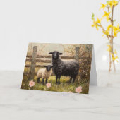 Ooi en lamsvlees Spring Sheep Art Kaart (Gele Bloem)