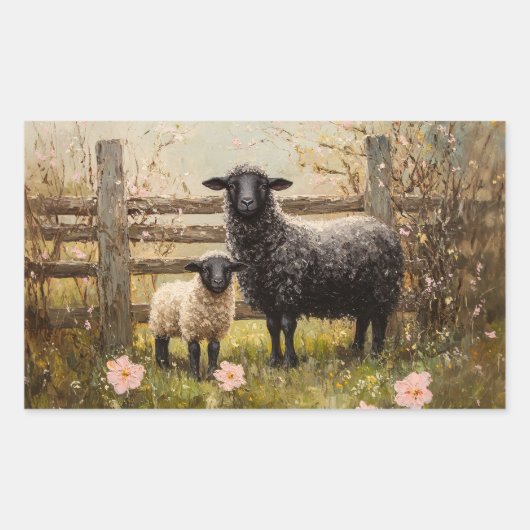 Ooi en lamsvlees Spring Sheep Art Rechthoekige Sticker (Voorkant)