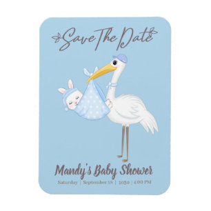 Ooie Jongens Ooievaar Blauwe Shower Save the Date Magneet