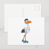 Ooievaar als inline skater met roller skates briefkaart (Voorkant / Achterkant)