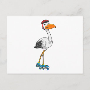 Ooievaar als inline skater met roller skates briefkaart