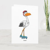 Ooievaar als inline skater met rollerschaatsen kaart (Achterkant)