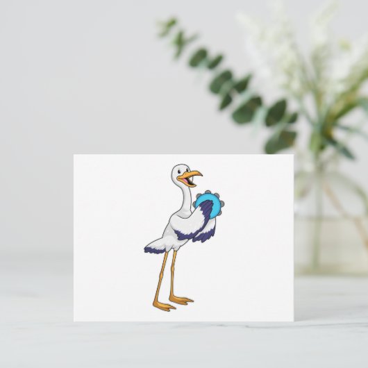 Ooievaar als muzikant met tamboerijn briefkaart (Staand voorkant)