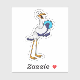 Ooievaar als muzikant met tamboerijn sticker