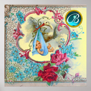 OOIEVAAR BABY BOY SHOWER Edelsteen Monogram Geel Poster