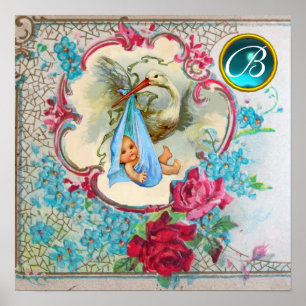 OOIEVAAR BABY BOY SHOWER Edelsteen Monogram Poster