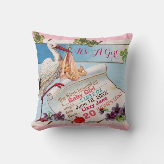 OOIEVAAR, BABY EN SHAMROCKS Bloemen Meisje Baby St Kussen (Voorkant)