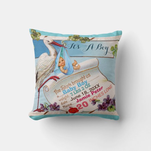 OOIEVAAR, BABY EN SHAMROCKS Floral Boy Baby Stats Kussen (Voorkant)