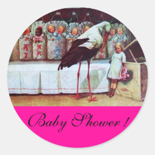 OOIEVAAR BABY JONGEN SHOWER 3 roze fuchsia Ronde Sticker