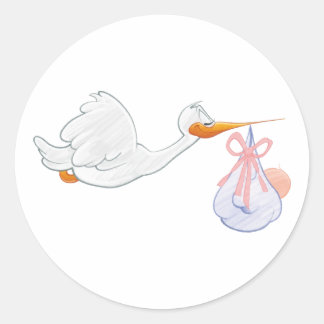 Ooievaar baby meisje aankondiging ronde sticker