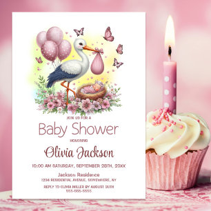 Ooievaar Baby Meisje Baby shower Kaart