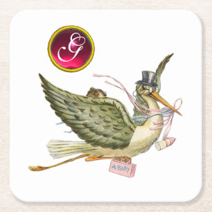 OOIEVAAR BABY MEISJE DOUCHE GEM MONOGRAM Wit Kartonnen Onderzetters