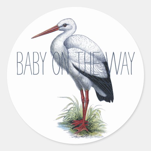 Ooievaar baby onderweg ronde sticker (Voorkant)