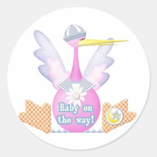 Ooievaar Baby op de weg Ronde Sticker (Voorkant)