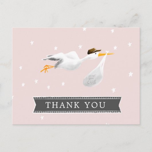 Ooievaar Baby Shower Bedankt Briefkaart (Voorkant)