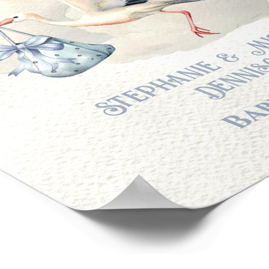 Ooievaar Baby shower Crest Lint Bogen Welkomstbord Poster (Hoek)