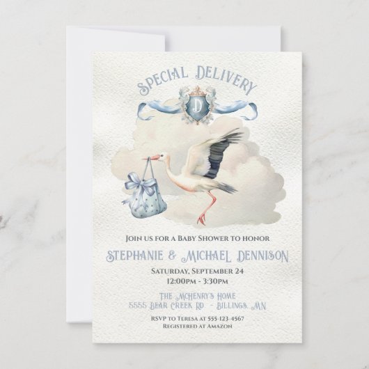 Ooievaar Baby shower Crest Speciale Levering Kaart (Voorkant)