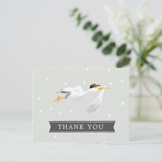 Ooievaar Baby shower Dank u Briefkaart (Staand voorkant)