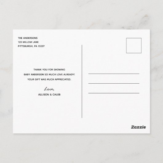 Ooievaar Baby shower Dank u Briefkaart (Achterkant)