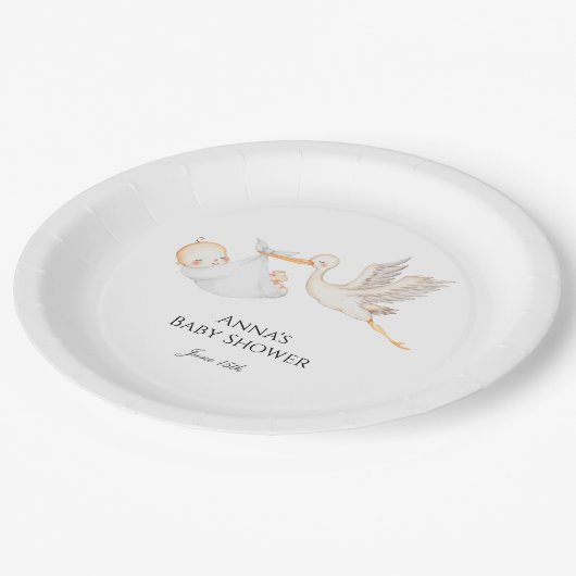 Ooievaar Baby shower Genderneutraal Papieren Bordje (Gekanteld)