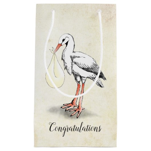 Ooievaar Baby shower GIft Bag (Neutraal) Klein Cadeauzakje (Voorkant)