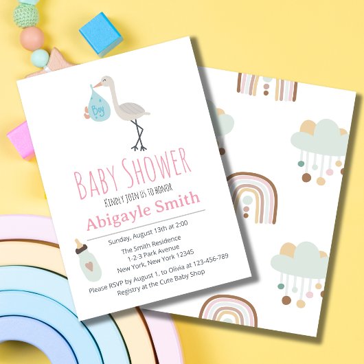 Ooievaar Baby shower Invitation - Het is een jonge Kaart
