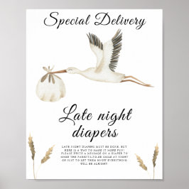 Ooievaar baby shower - Laatnacht luier spel Poster