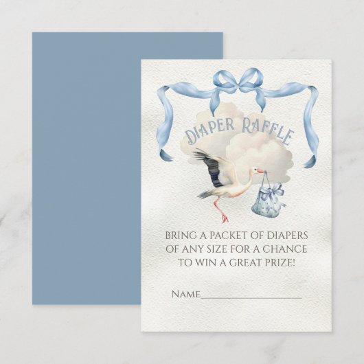 Ooievaar Baby shower Lint Boog Luier Raffle Kaart (Voorkant / Achterkant)