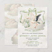 Ooievaar Baby shower Lint Bow Speciale Levering Kaart (Voorkant / Achterkant)