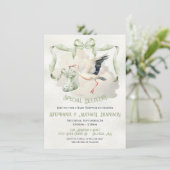 Ooievaar Baby shower Lint Bow Speciale Levering Kaart (Staand voorkant)
