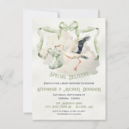 Ooievaar Baby shower Lint Bow Speciale Levering Kaart