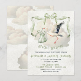 Ooievaar Baby shower Lint Bow Speciale Levering Kaart
