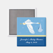 Ooievaar Baby shower Magneet - Blauw (Voorkant / Achterkant)