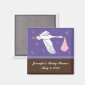 Ooievaar Baby shower magneet - Paarse/bruin (Voorkant / Achterkant)