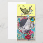 OOIEVAAR BABY SHOWER MONOGRAM, aquamarijn Aankondiging (Voorkant / Achterkant)
