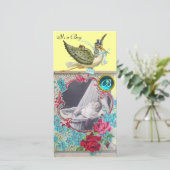 OOIEVAAR BABY SHOWER MONOGRAM, aquamarijn Aankondiging (Staand voorkant)