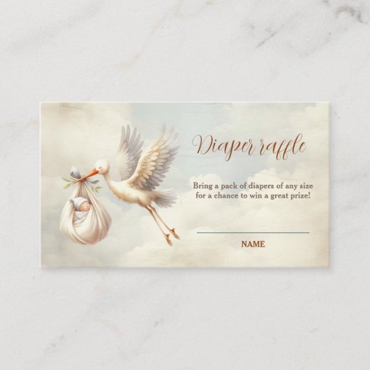 Ooievaar Baby shower Neutrale Luier Raffle Kaart (Voorkant)