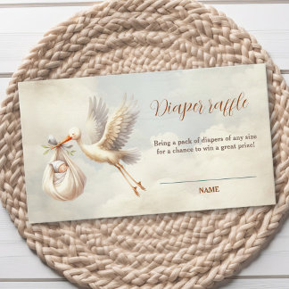 Ooievaar Baby shower Neutrale Luier Raffle Kaart