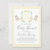 Ooievaar Baby shower Preppy Gingham Neutral Yellow Kaart (Voorkant)