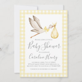 Ooievaar Baby shower Preppy Gingham Neutral Yellow Kaart