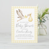 Ooievaar Baby shower Preppy Gingham Neutral Yellow Kaart (Staand voorkant)