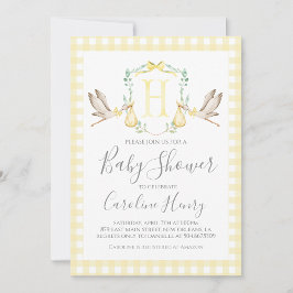 Ooievaar Baby shower Preppy Gingham Neutral Yellow Kaart