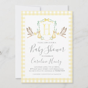 Ooievaar Baby shower Preppy Gingham Neutral Yellow Kaart