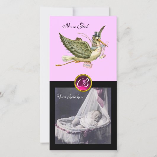 OOIEVAAR BABY SHOWER VIERKANT MONOGRAM ruby Aankondiging (Voorkant)