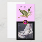 OOIEVAAR BABY SHOWER VIERKANT MONOGRAM ruby Aankondiging (Voorkant / Achterkant)