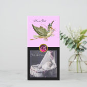 OOIEVAAR BABY SHOWER VIERKANT MONOGRAM ruby Aankondiging (Staand voorkant)