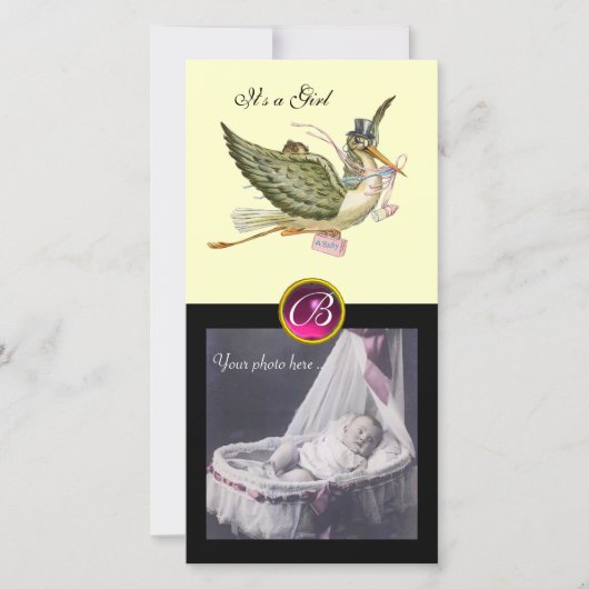 OOIEVAAR BABY SHOWER VIERKANT MONOGRAM ruby roomkl Aankondiging (Voorkant)